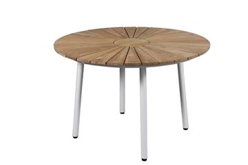 Teak ø110 cm Havebord med hvidt stel.